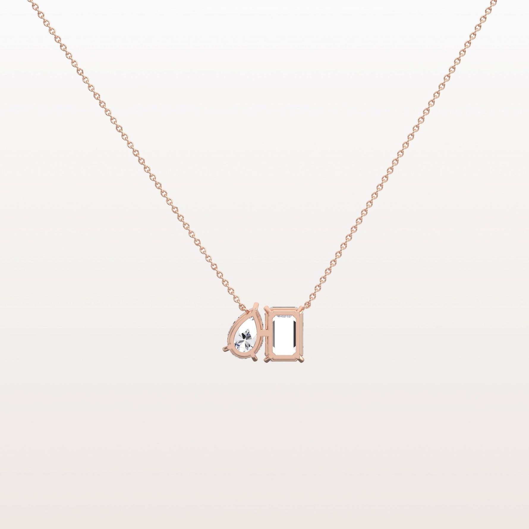 4CTW Emerald and Pear Cut Lab Diamoned Toi et Moi Necklace - Necklaces