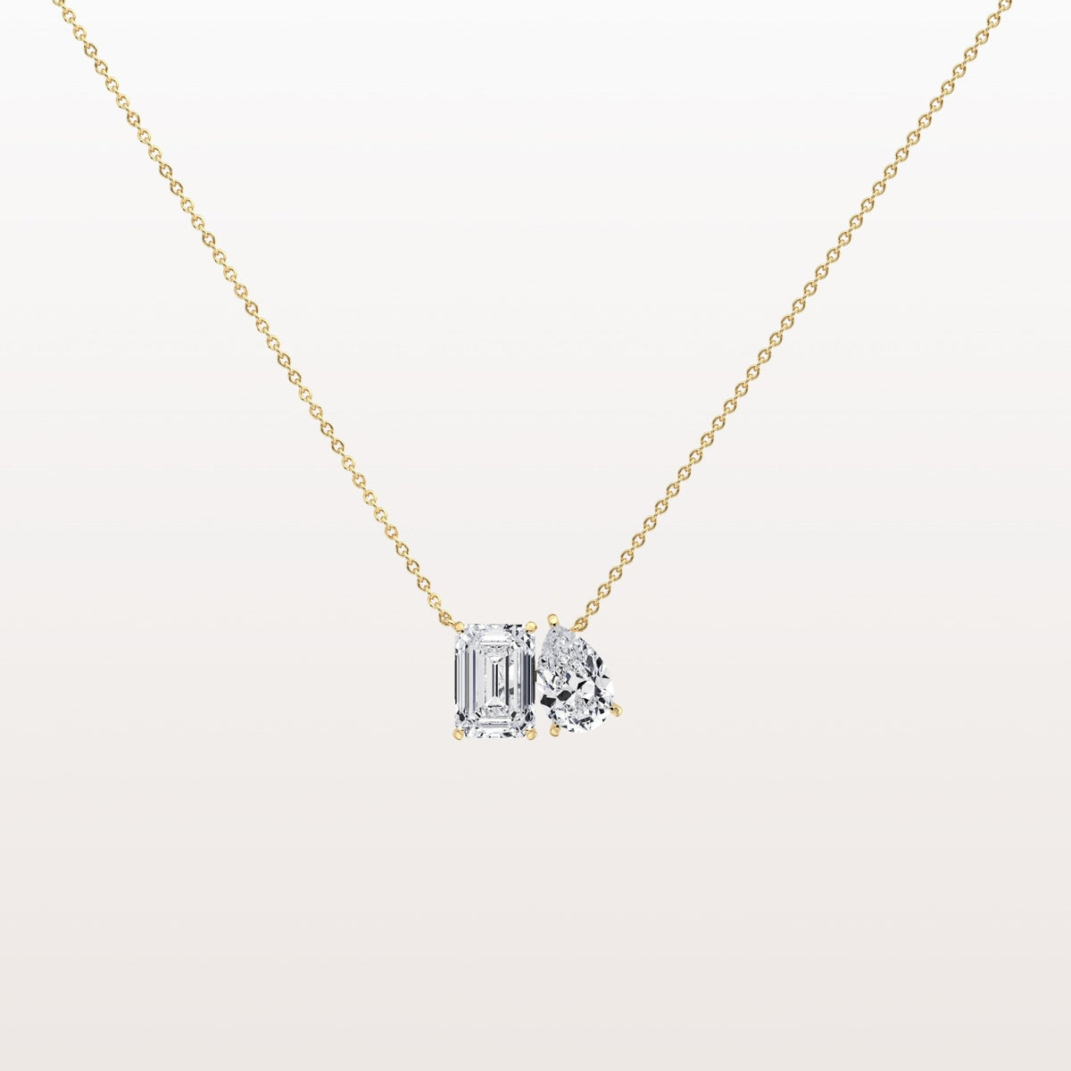 4CTW Emerald and Pear Cut Lab Diamoned Toi et Moi Necklace - Necklaces