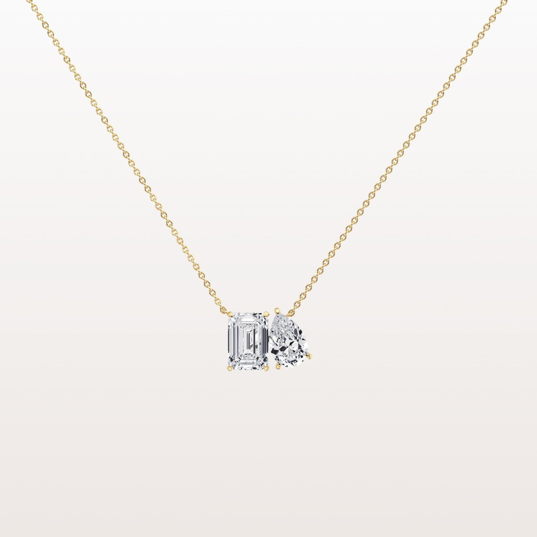 4CTW Emerald and Pear Cut Lab Diamoned Toi et Moi Necklace - Necklaces