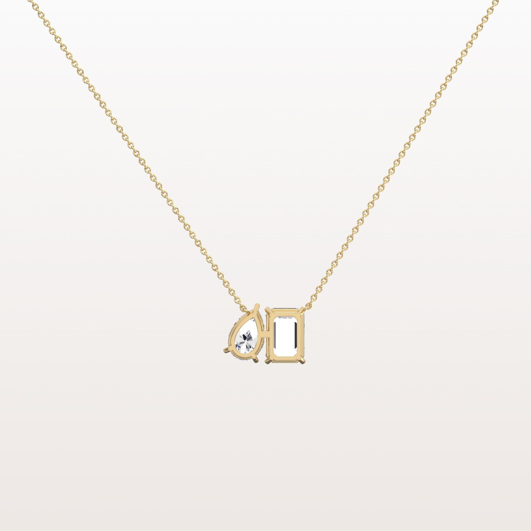 4CTW Emerald and Pear Cut Lab Diamoned Toi et Moi Necklace - Necklaces