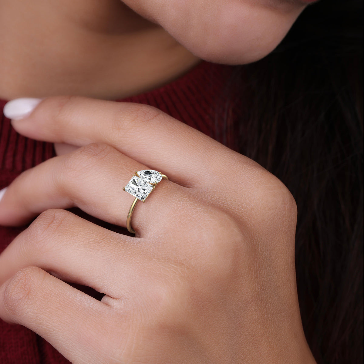 2CTW Lab Grown Diamond Toi Et Moi Engagement Ring In 14K Solid Gold/Platinum - Rings