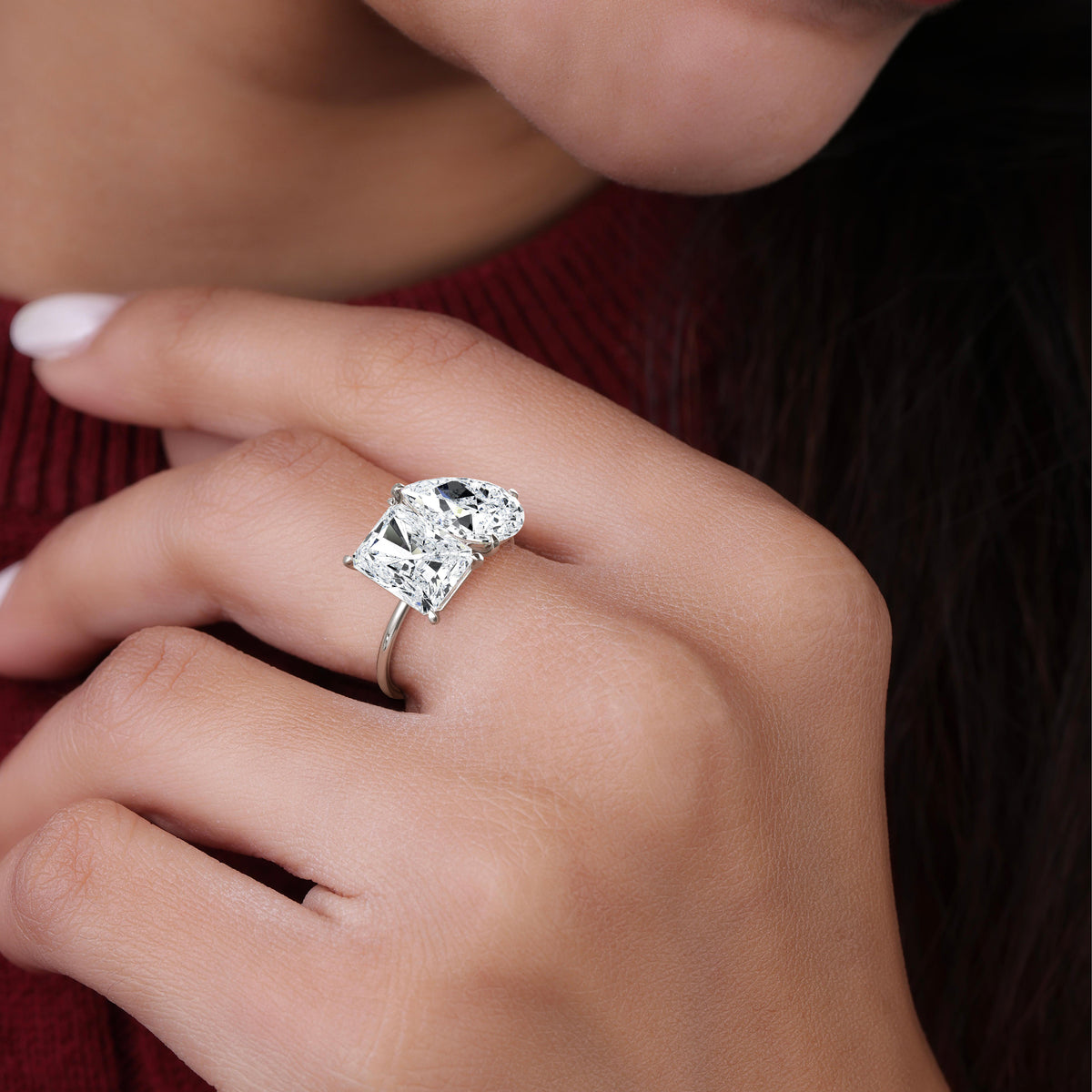 6CTW Lab Grown Diamond Toi Et Moi Engagement Ring In 14K Solid Gold/Platinum - Rings