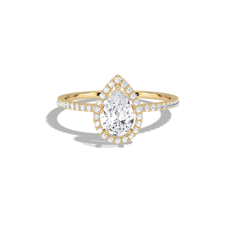 0.5CT Lab Grown Diamond Pear Cut Halo Engagement Ring In 14K Solid Gold/Platinum - Rings