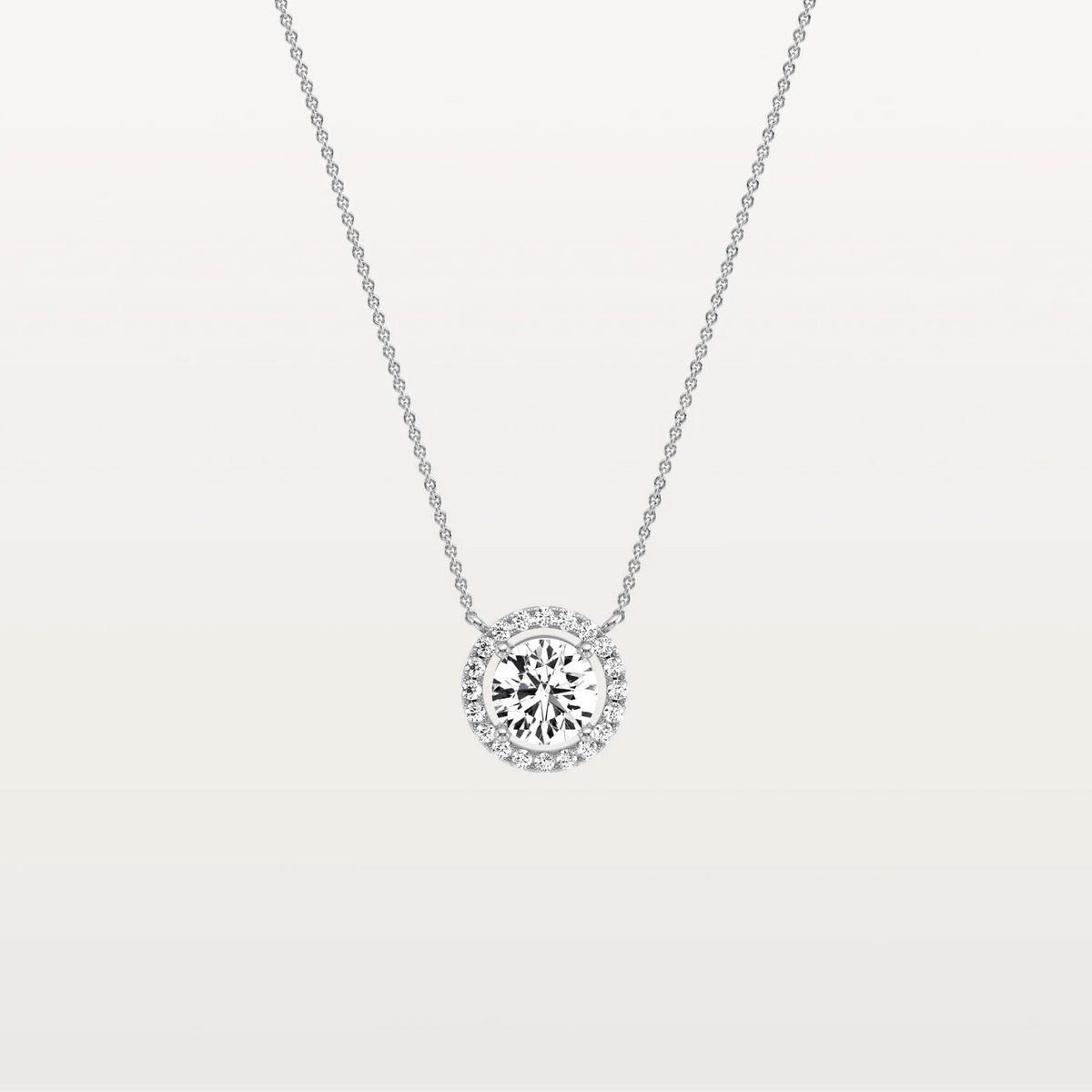 0.5CT Round Lab Grown Diamond Halo Necklace In 14K Solid Gold/Platinum - Necklaces