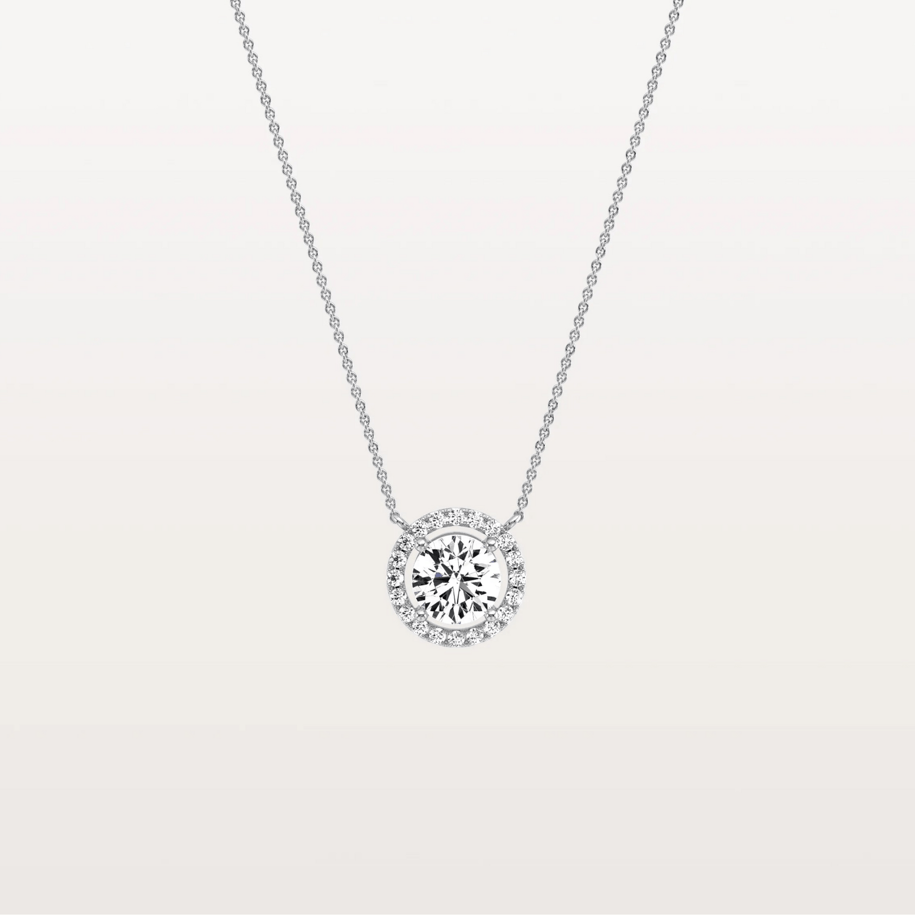 0.5CT Round Lab Grown Diamond Halo Necklace In 14K Solid Gold/Platinum - Necklaces