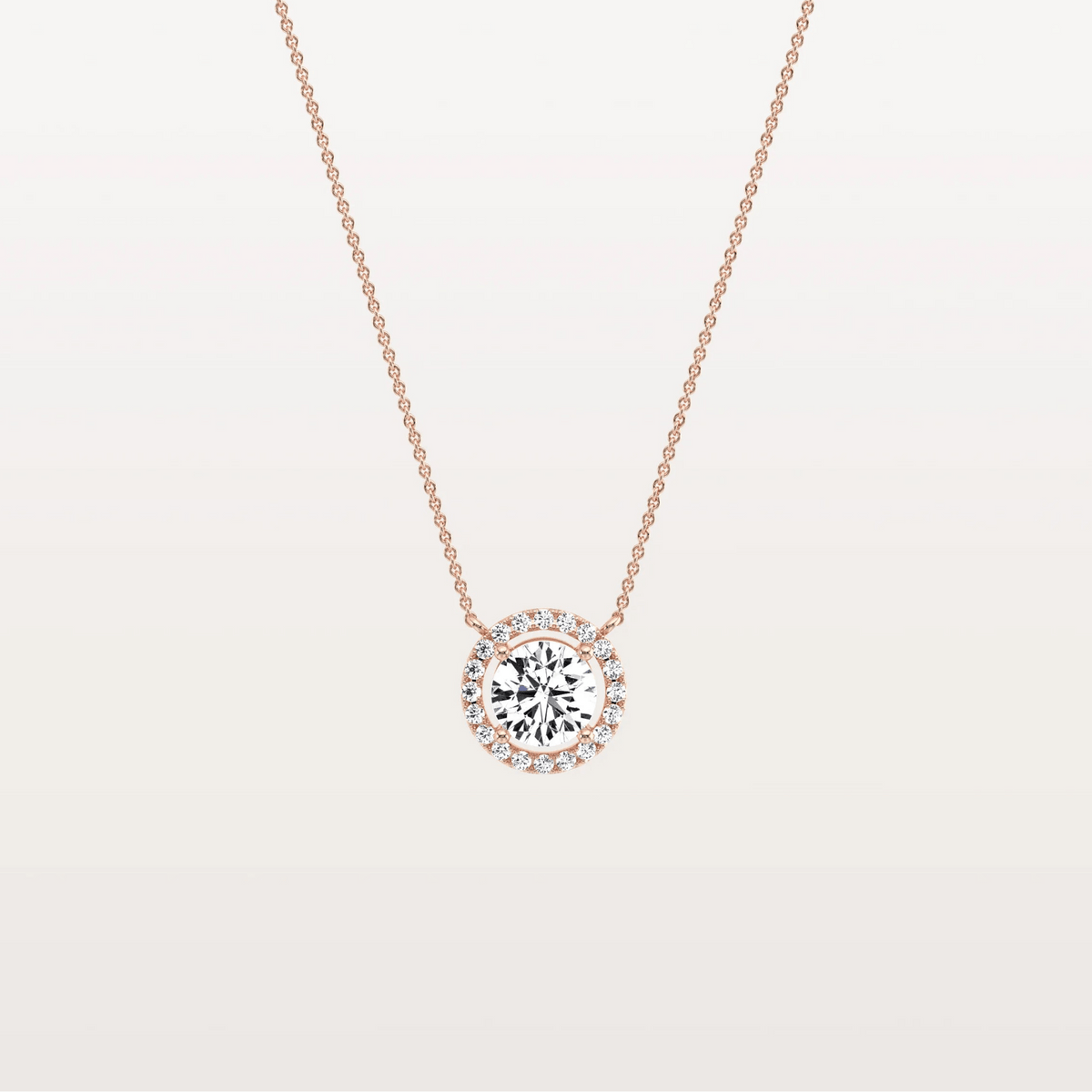 0.5CT Round Lab Grown Diamond Halo Necklace In 14K Solid Gold/Platinum - Necklaces