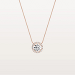 0.5CT Round Lab Grown Diamond Halo Necklace In 14K Solid Gold/Platinum - Necklaces