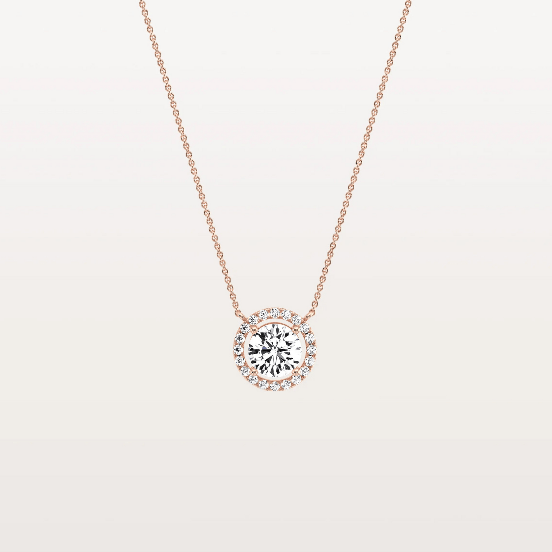 0.5CT Round Lab Grown Diamond Halo Necklace In 14K Solid Gold/Platinum - Necklaces
