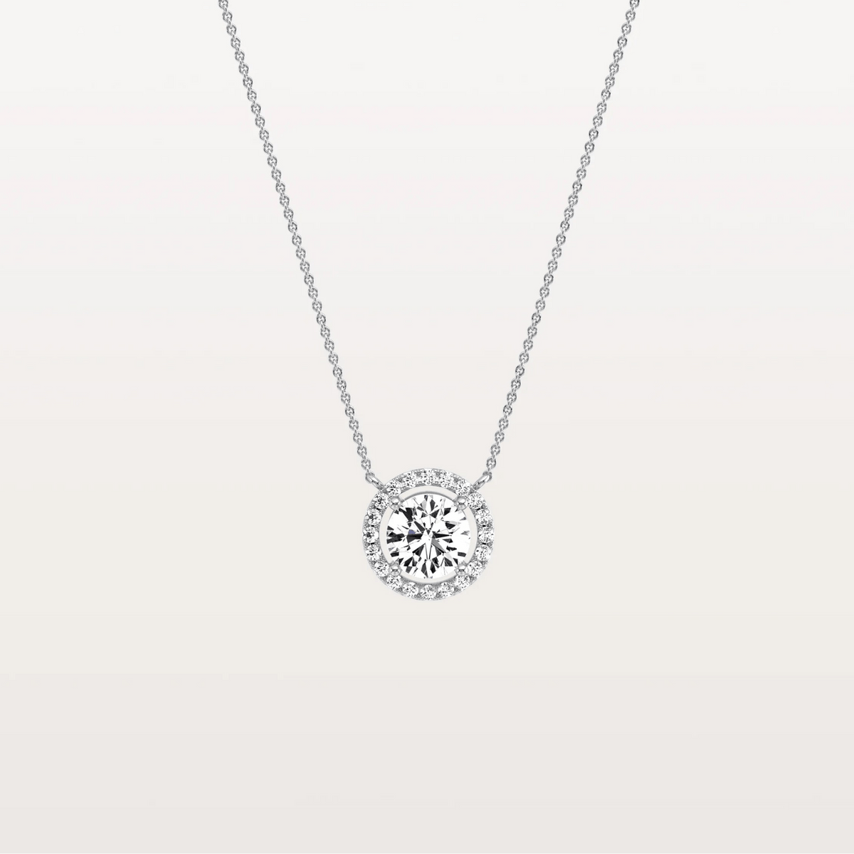0.5CT Round Lab Grown Diamond Halo Necklace In 14K Solid Gold/Platinum - Necklaces