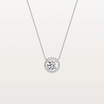 0.5CT Round Lab Grown Diamond Halo Necklace In 14K Solid Gold/Platinum - Necklaces