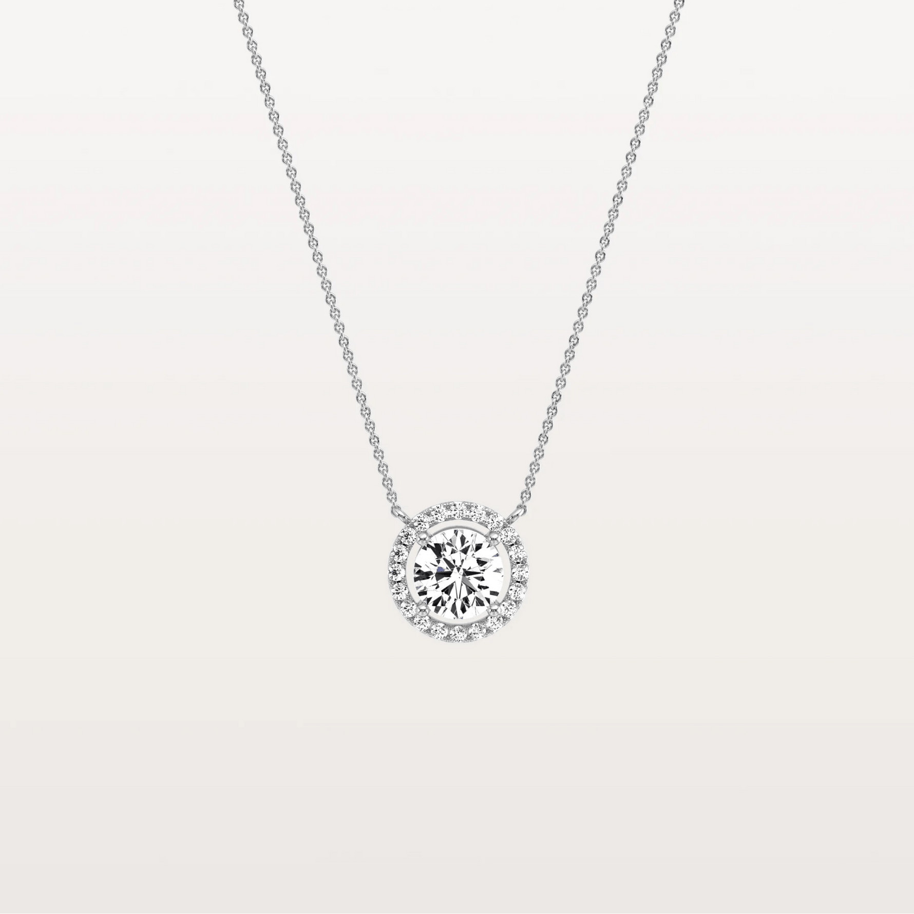 0.5CT Round Lab Grown Diamond Halo Necklace In 14K Solid Gold/Platinum - Necklaces