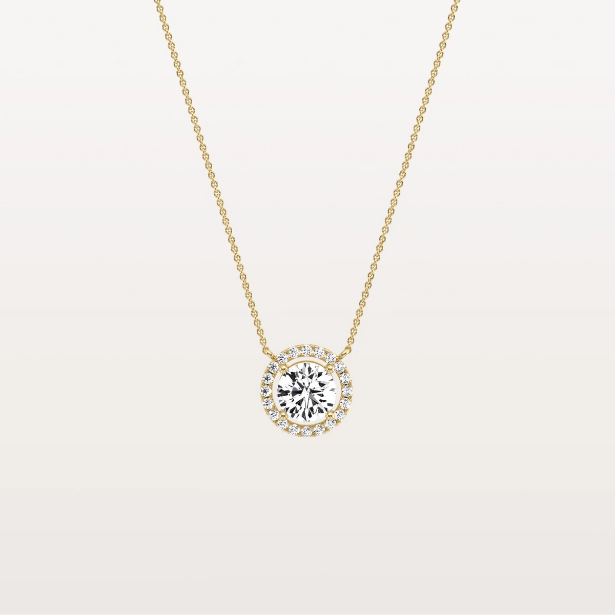 0.5CT Round Lab Grown Diamond Halo Necklace In 14K Solid Gold/Platinum - Necklaces