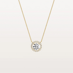 0.5CT Round Lab Grown Diamond Halo Necklace In 14K Solid Gold/Platinum - Necklaces