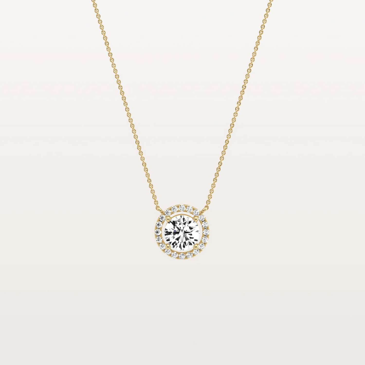 0.5CT Round Lab Grown Diamond Halo Necklace In 14K Solid Gold/Platinum - Necklaces