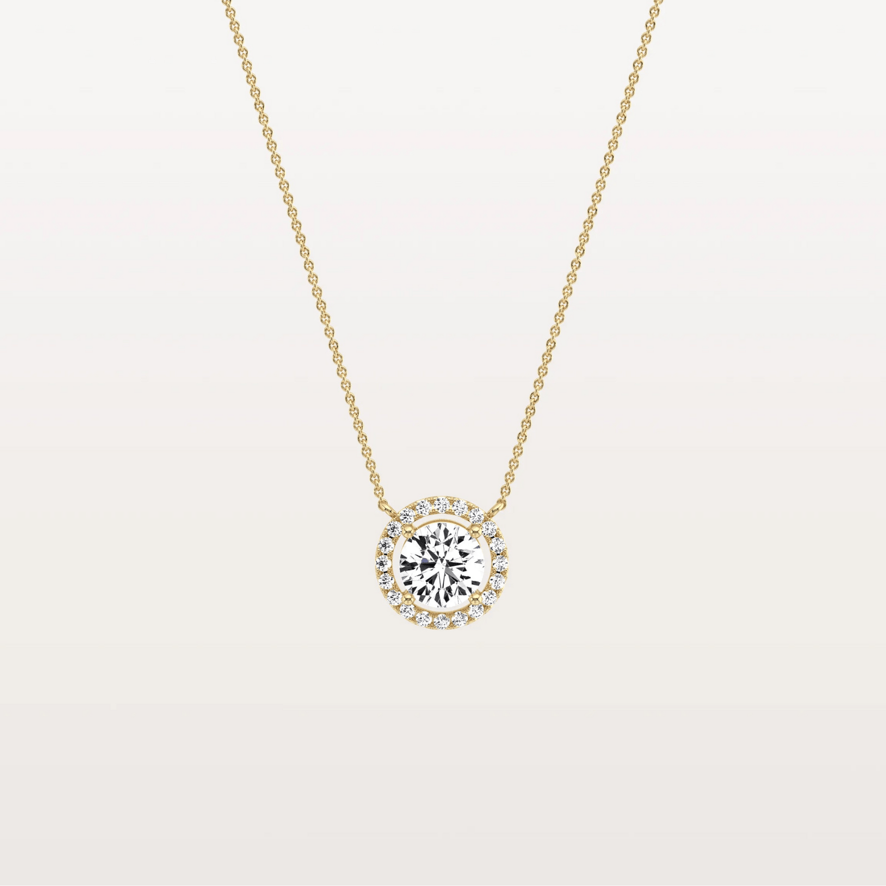 0.5CT Round Lab Grown Diamond Halo Necklace In 14K Solid Gold/Platinum - Necklaces