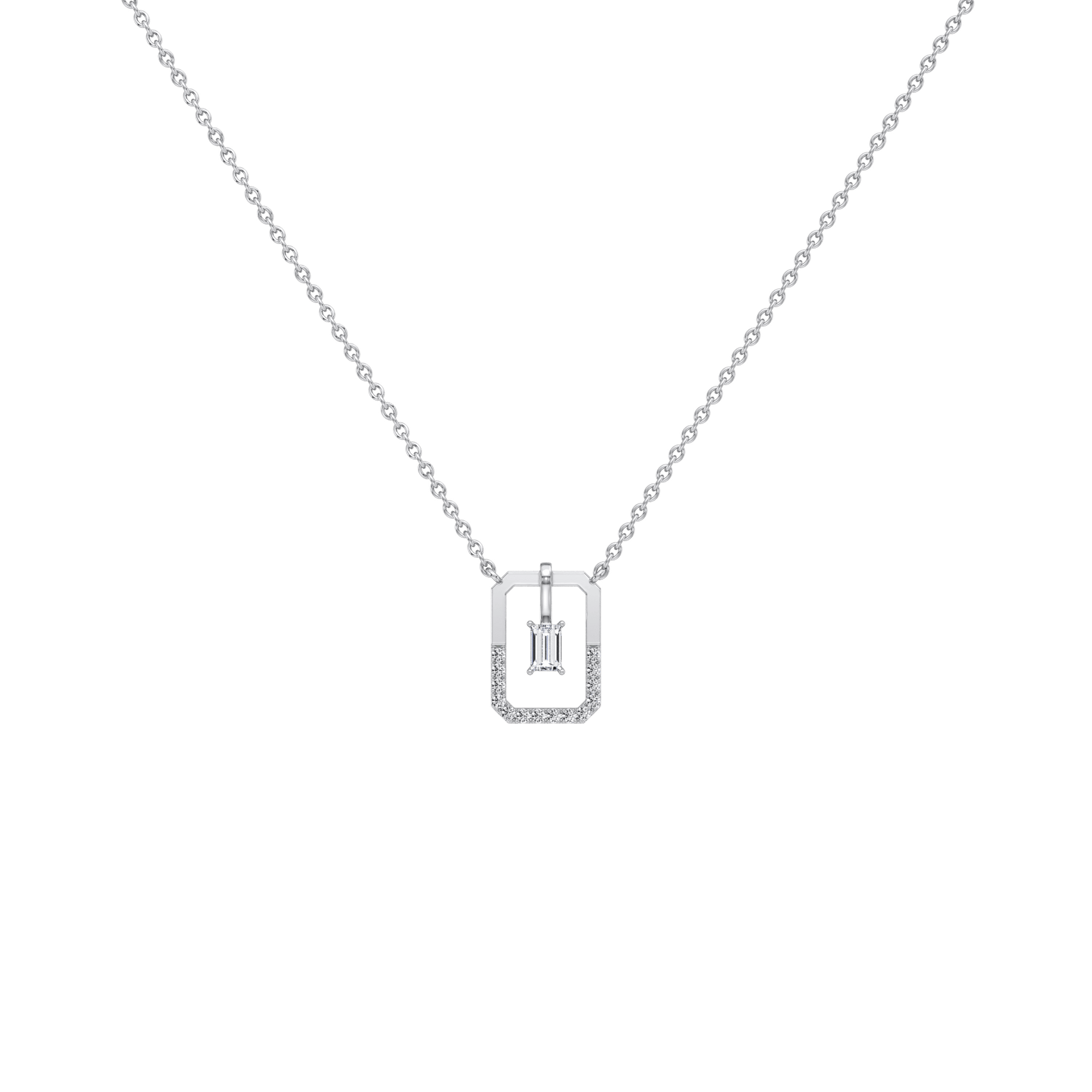 Emerald Cut Lab Diamond Rectangular Pendant Necklace - 
