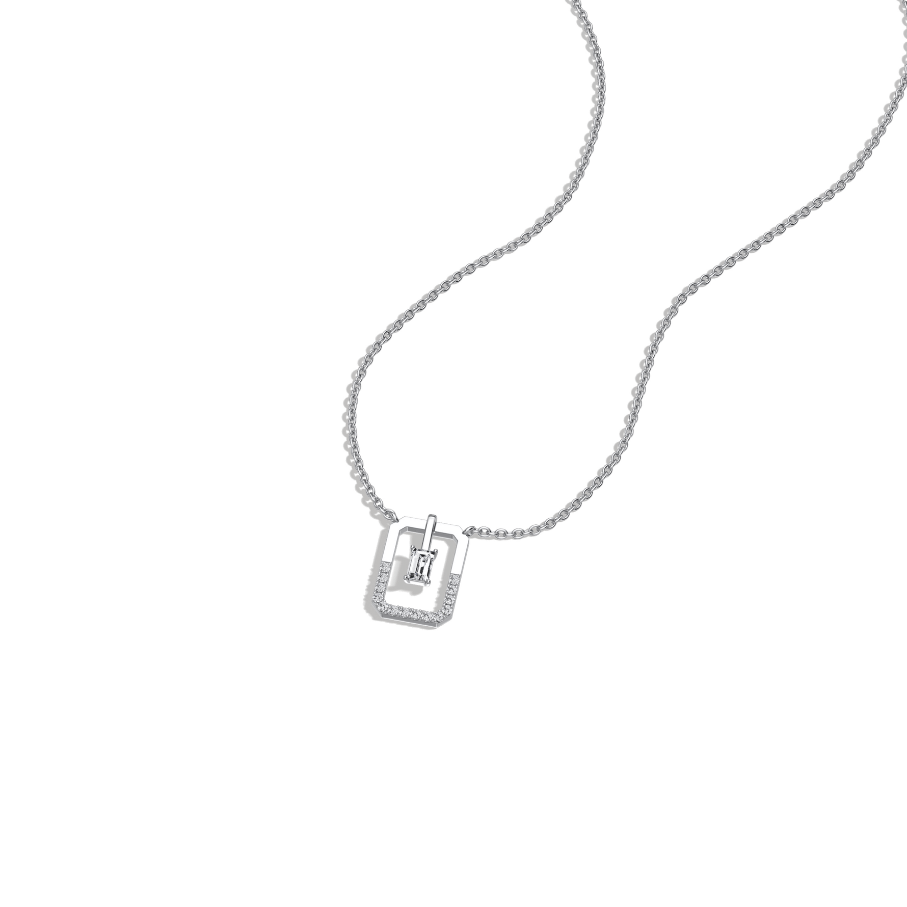 Emerald Cut Lab Diamond Rectangular Pendant Necklace - 