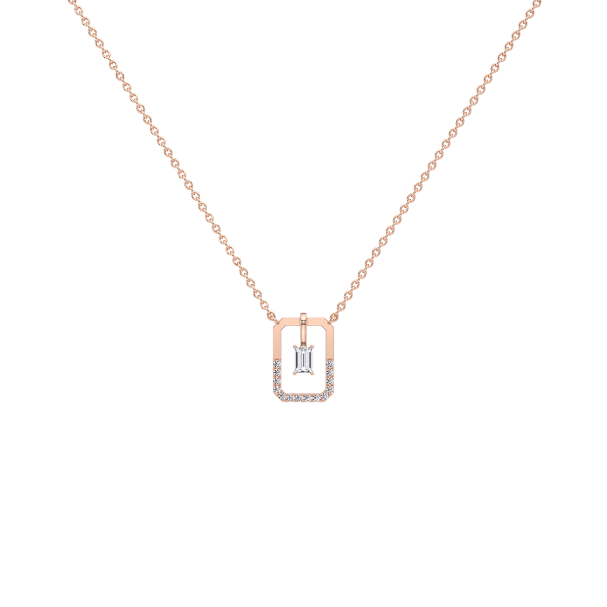 Emerald Cut Lab Diamond Rectangular Pendant Necklace - 