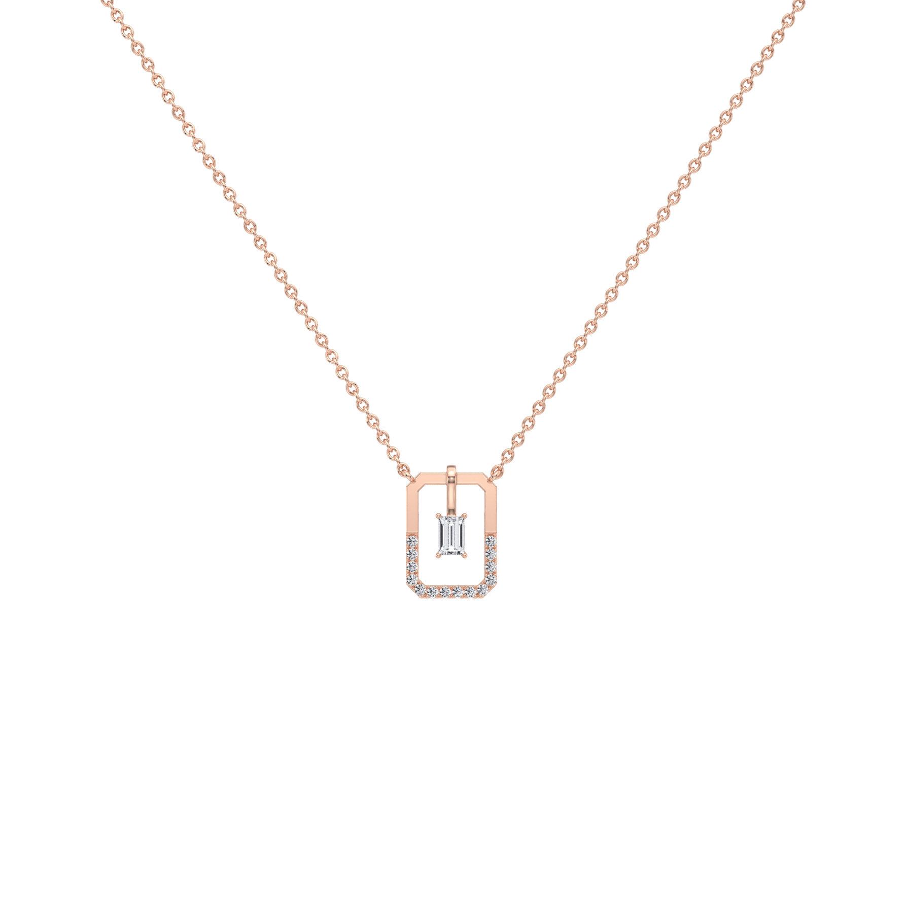 Emerald Cut Lab Diamond Rectangular Pendant Necklace - 