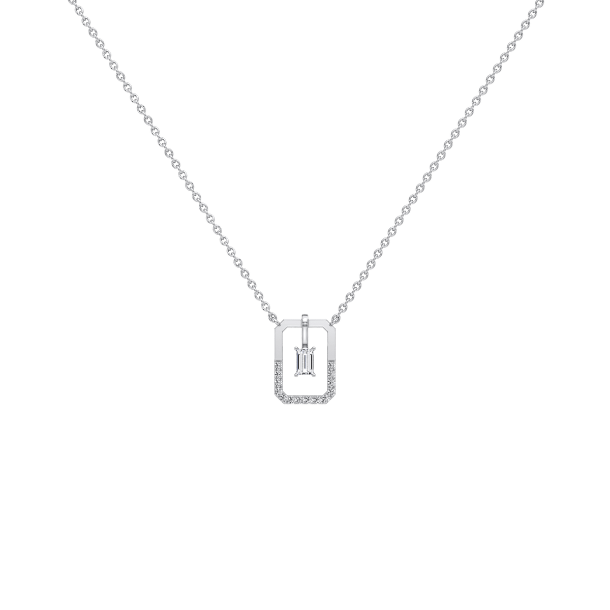 Emerald Cut Lab Diamond Rectangular Pendant Necklace - 
