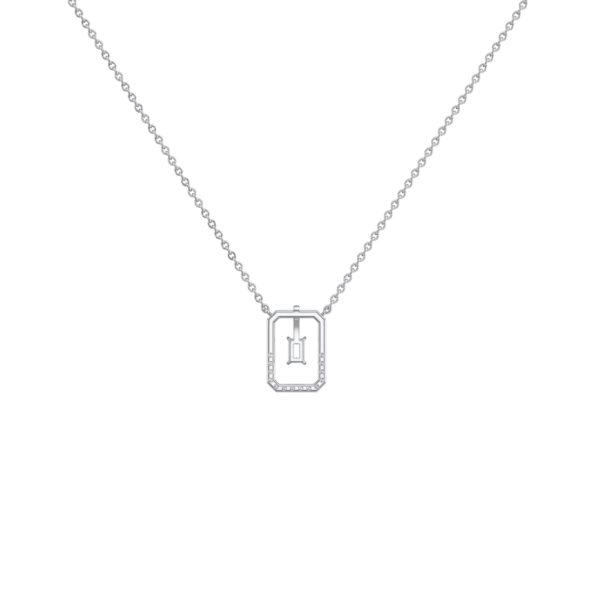 Emerald Cut Lab Diamond Rectangular Pendant Necklace - 