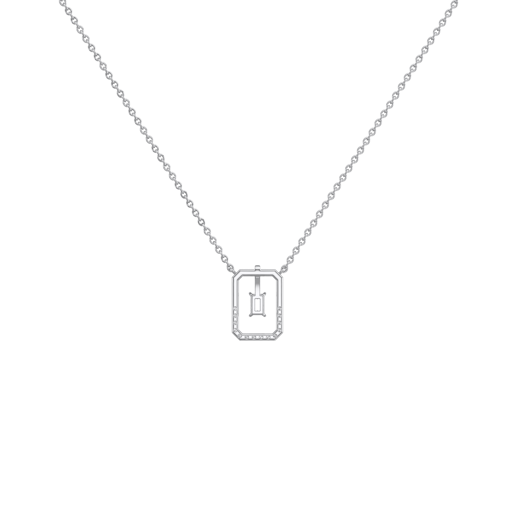 Emerald Cut Lab Diamond Rectangular Pendant Necklace - 
