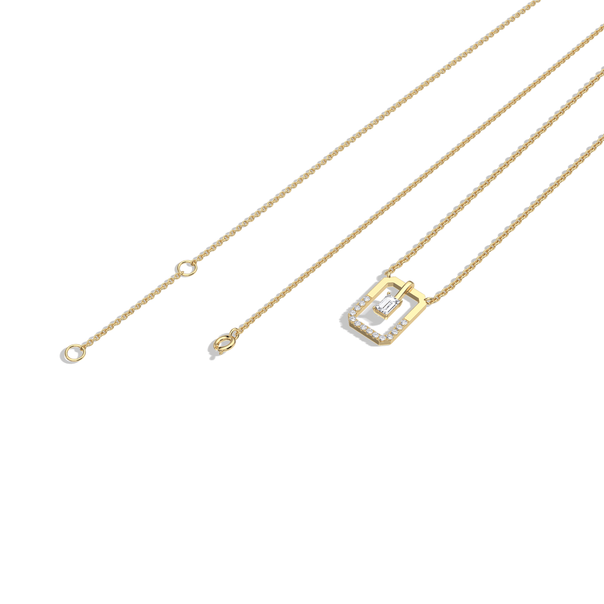 Emerald Cut Lab Diamond Rectangular Pendant Necklace - 