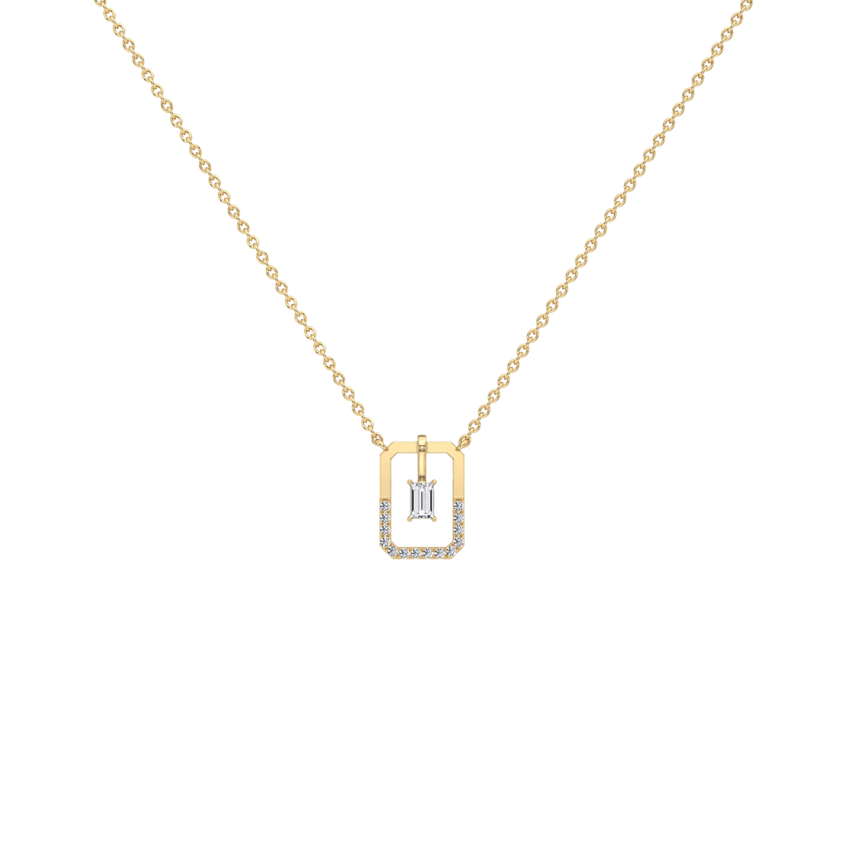 Emerald Cut Lab Diamond Rectangular Pendant Necklace - 