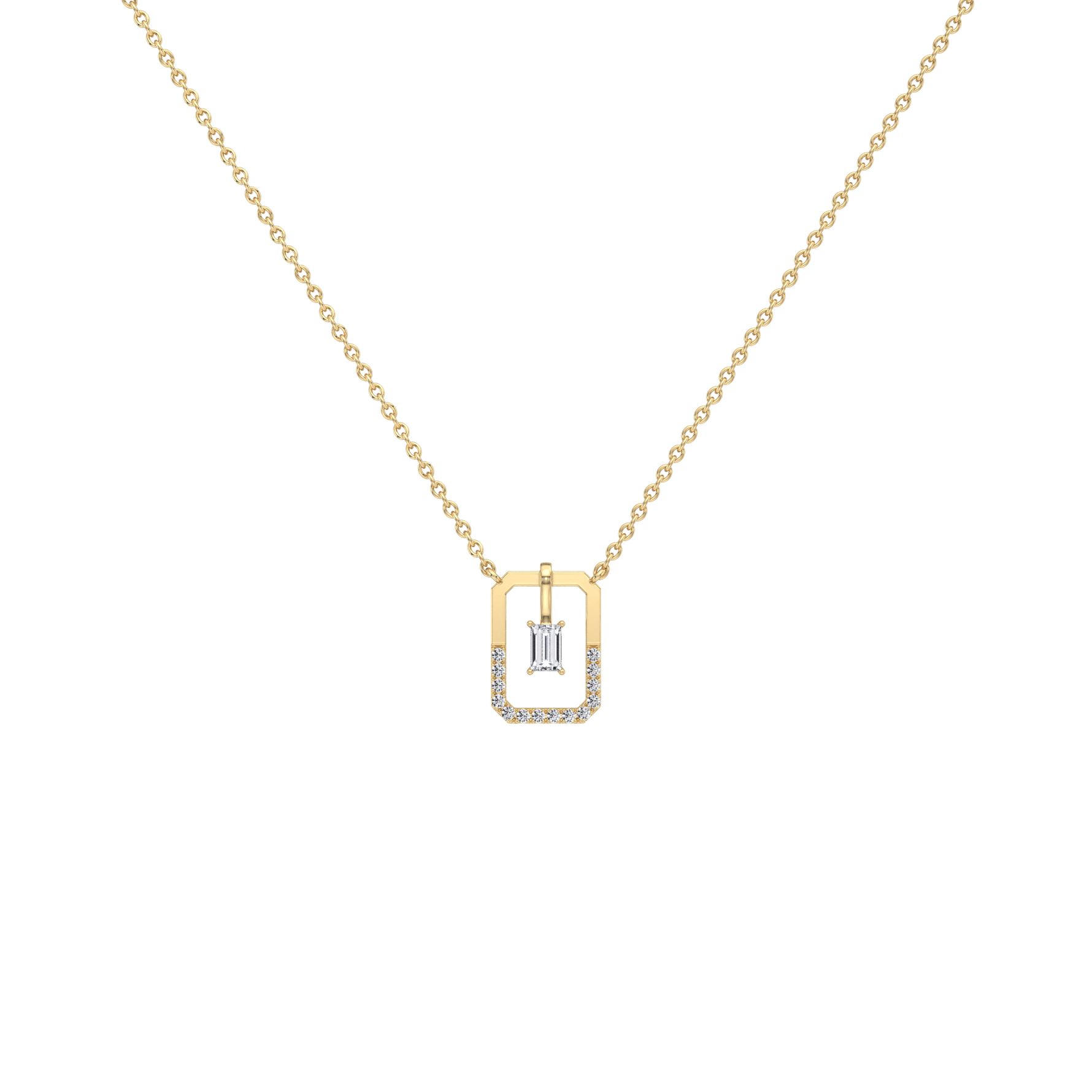 Emerald Cut Lab Diamond Rectangular Pendant Necklace - 