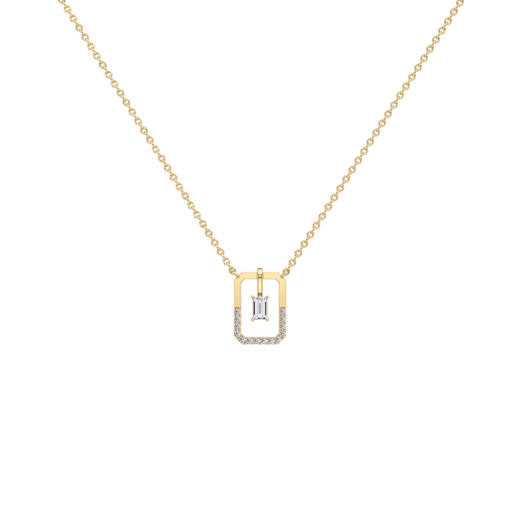 Emerald Cut Lab Diamond Rectangular Pendant Necklace - 