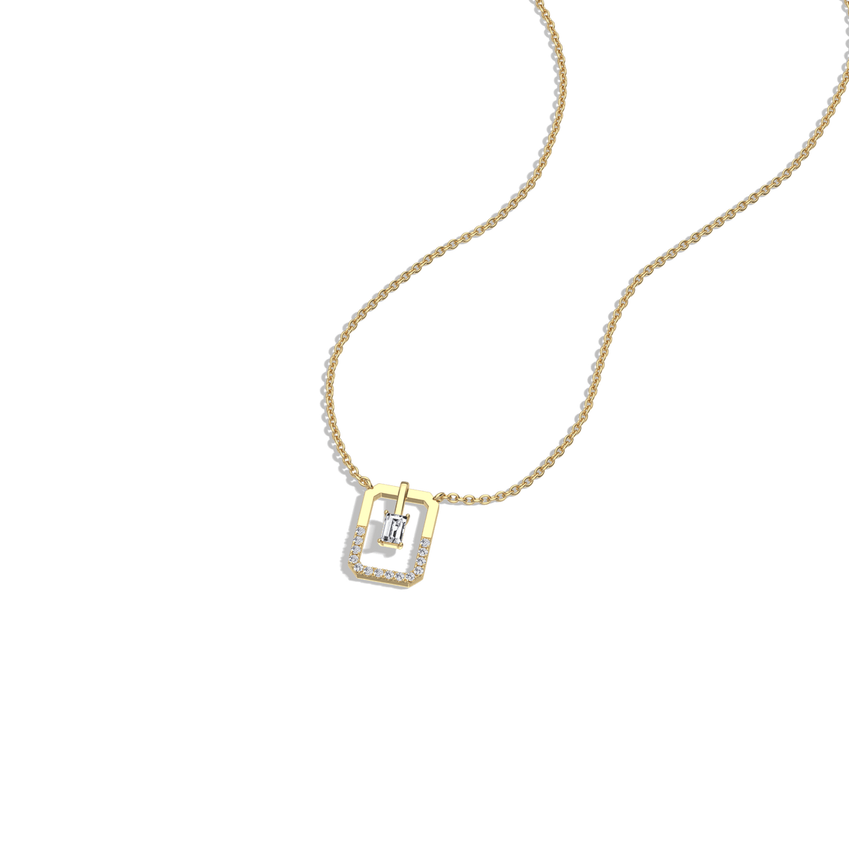 Emerald Cut Lab Diamond Rectangular Pendant Necklace - 