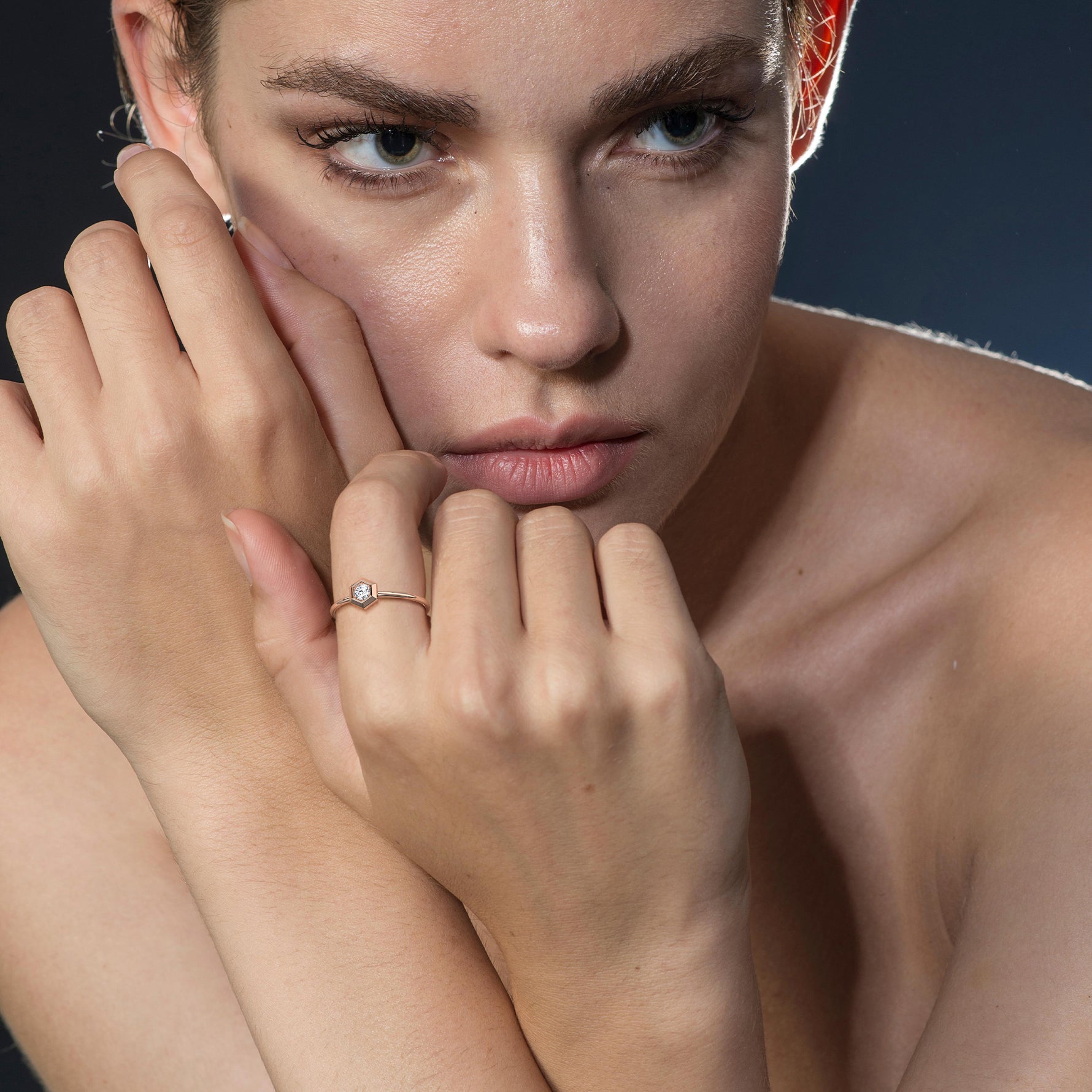 Hexagon Lab Grown Diamond Fashion Ring in 14K Solid Gold/Platinum - Rings