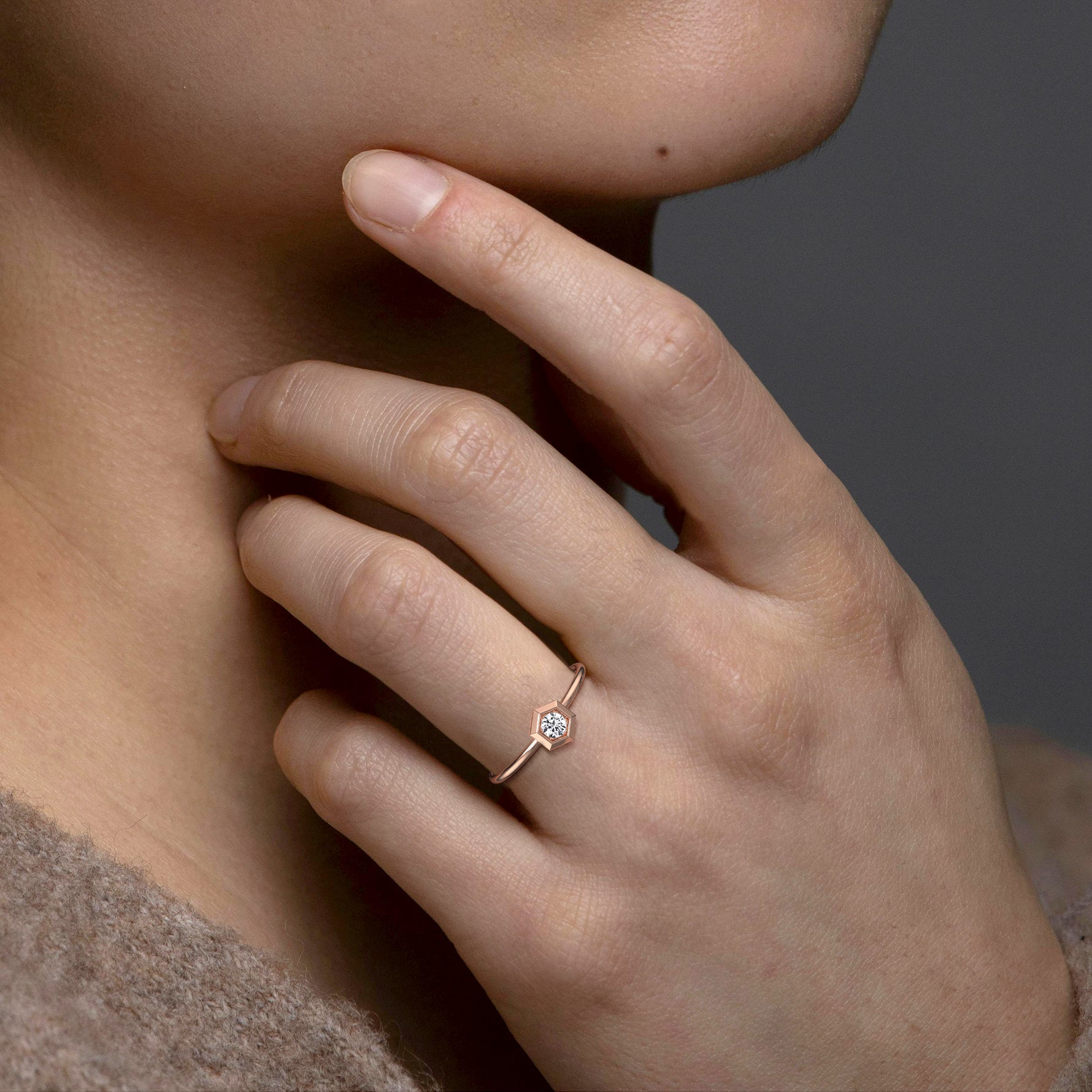 Hexagon Lab Grown Diamond Fashion Ring in 14K Solid Gold/Platinum - Rings