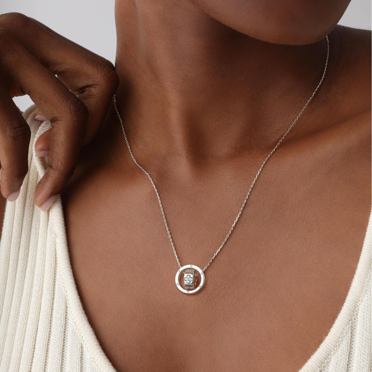 Double Ring Moissanite Pendant Necklace For Women - 