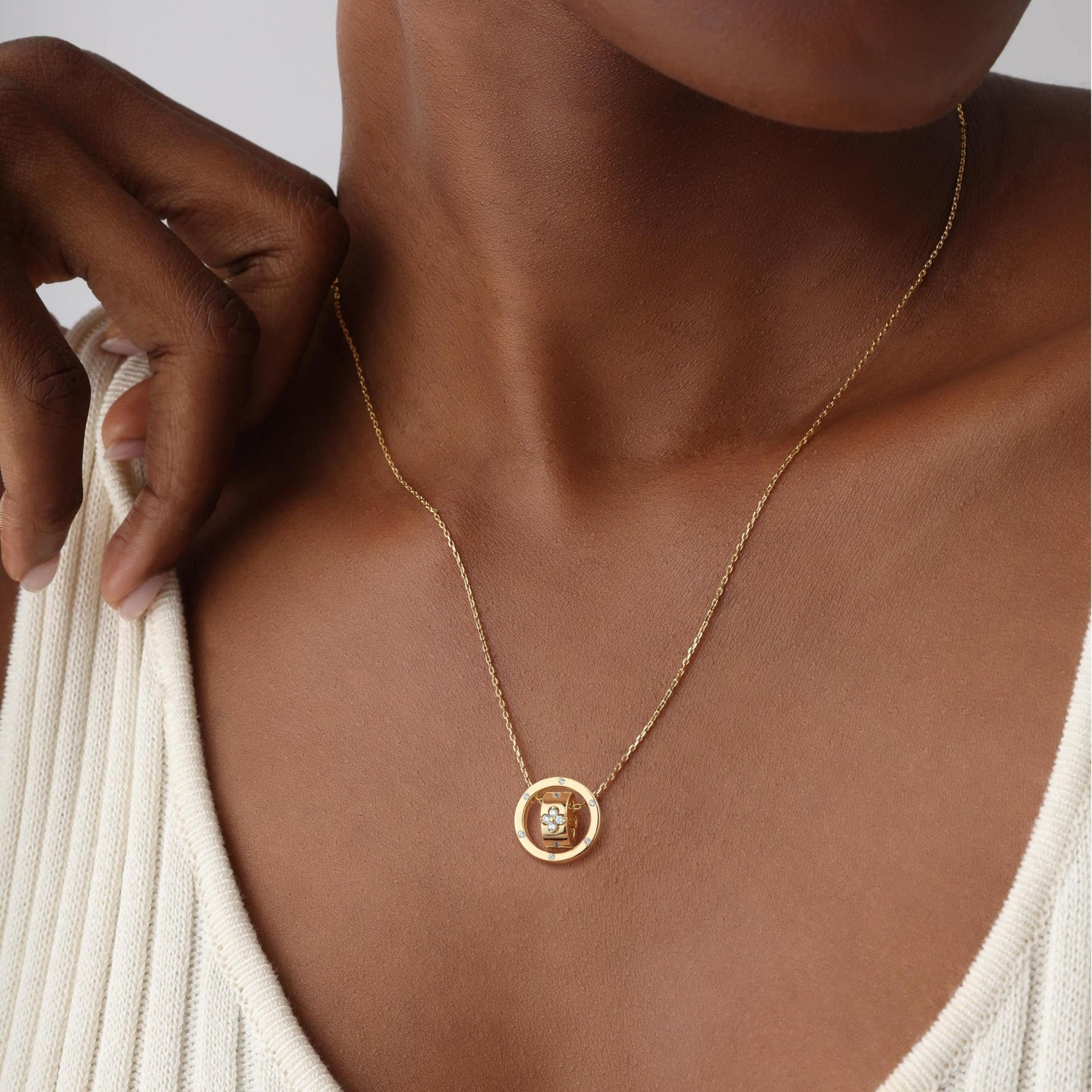 Double Ring Moissanite Pendant Necklace For Women - 