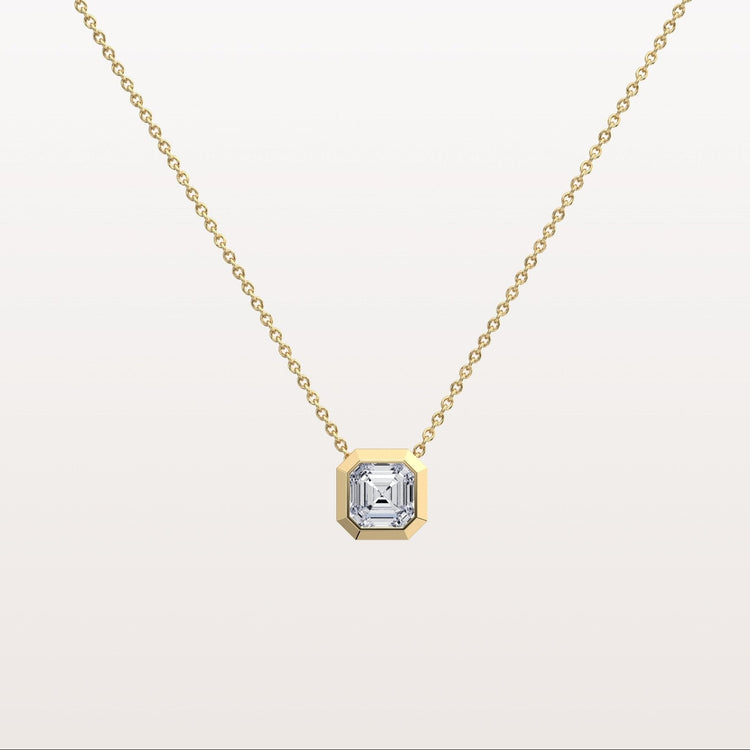 1CT Asscher Cut Lab Diamond Octagon Shape Pendant Necklace - Necklaces