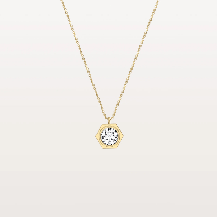 Hexagon Lab Grown Diamond Necklace in 14K Solid Gold/Platinum - Necklaces