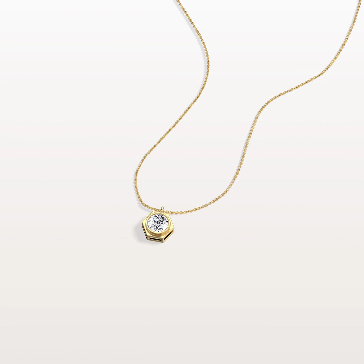 Hexagon Lab Grown Diamond Necklace in 14K Solid Gold/Platinum - Necklaces