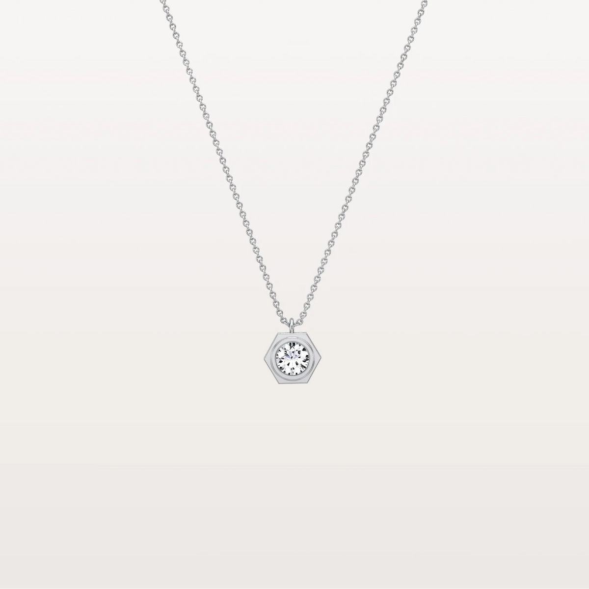 Hexagon Bezel Lab Grown Diamond Necklace in 14K Solid Gold/Platinum - Necklaces
