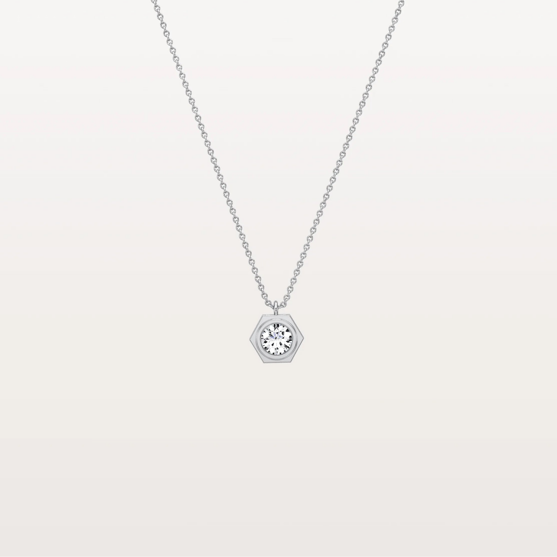 Hexagon Bezel Lab Grown Diamond Necklace in 14K Solid Gold/Platinum - Necklaces