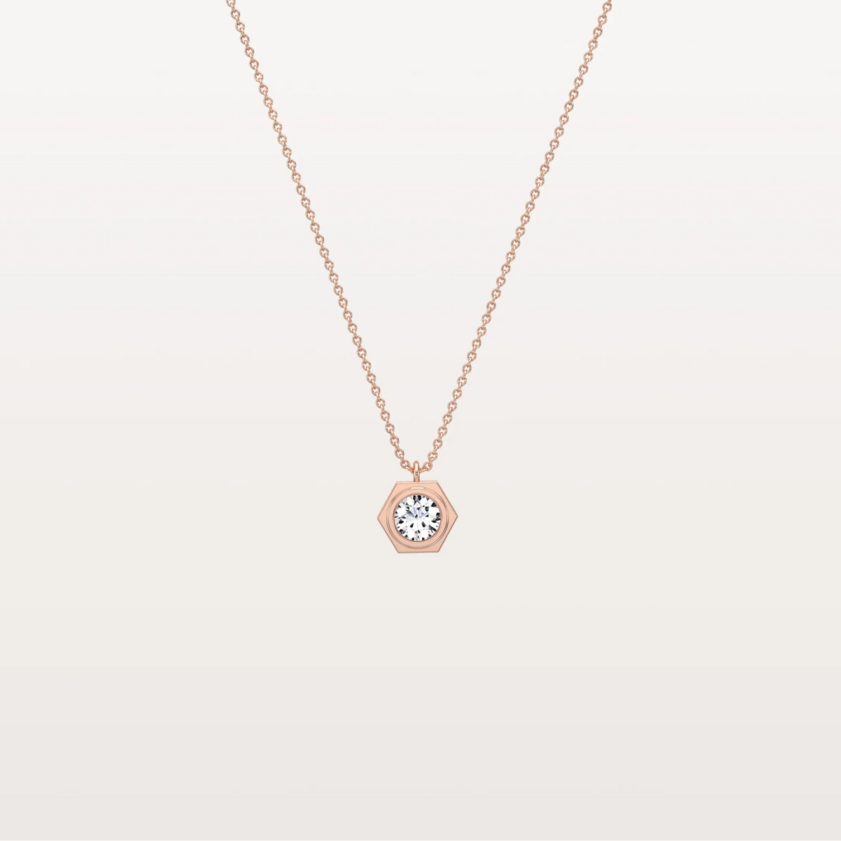 Hexagon Bezel Lab Grown Diamond Necklace in 14K Solid Gold/Platinum - Necklaces
