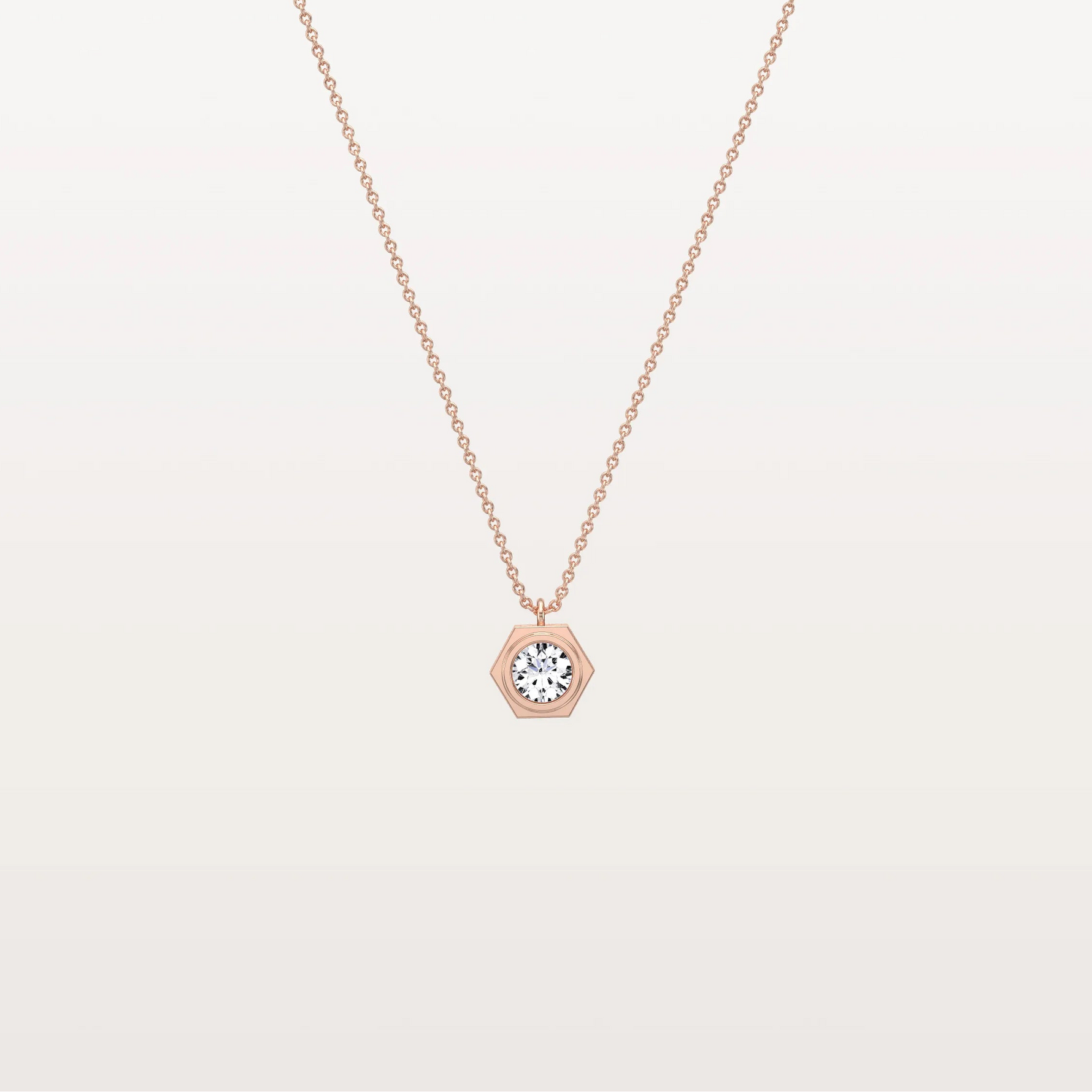 Hexagon Bezel Lab Grown Diamond Necklace in 14K Solid Gold/Platinum - Necklaces