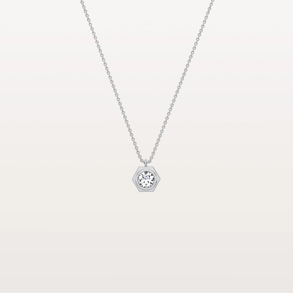 Hexagon Bezel Lab Grown Diamond Necklace in 14K Solid Gold/Platinum - Necklaces
