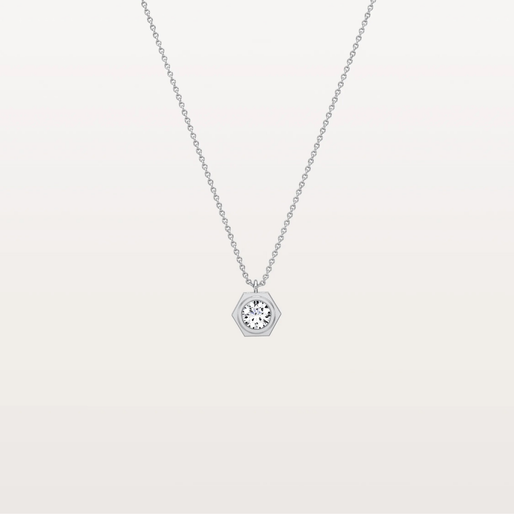 Hexagon Bezel Lab Grown Diamond Necklace in 14K Solid Gold/Platinum - Necklaces