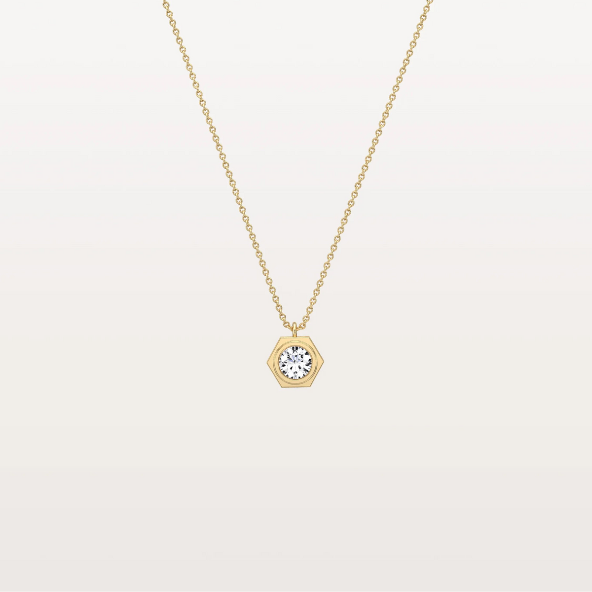 Hexagon Bezel Lab Grown Diamond Necklace in 14K Solid Gold/Platinum - Necklaces