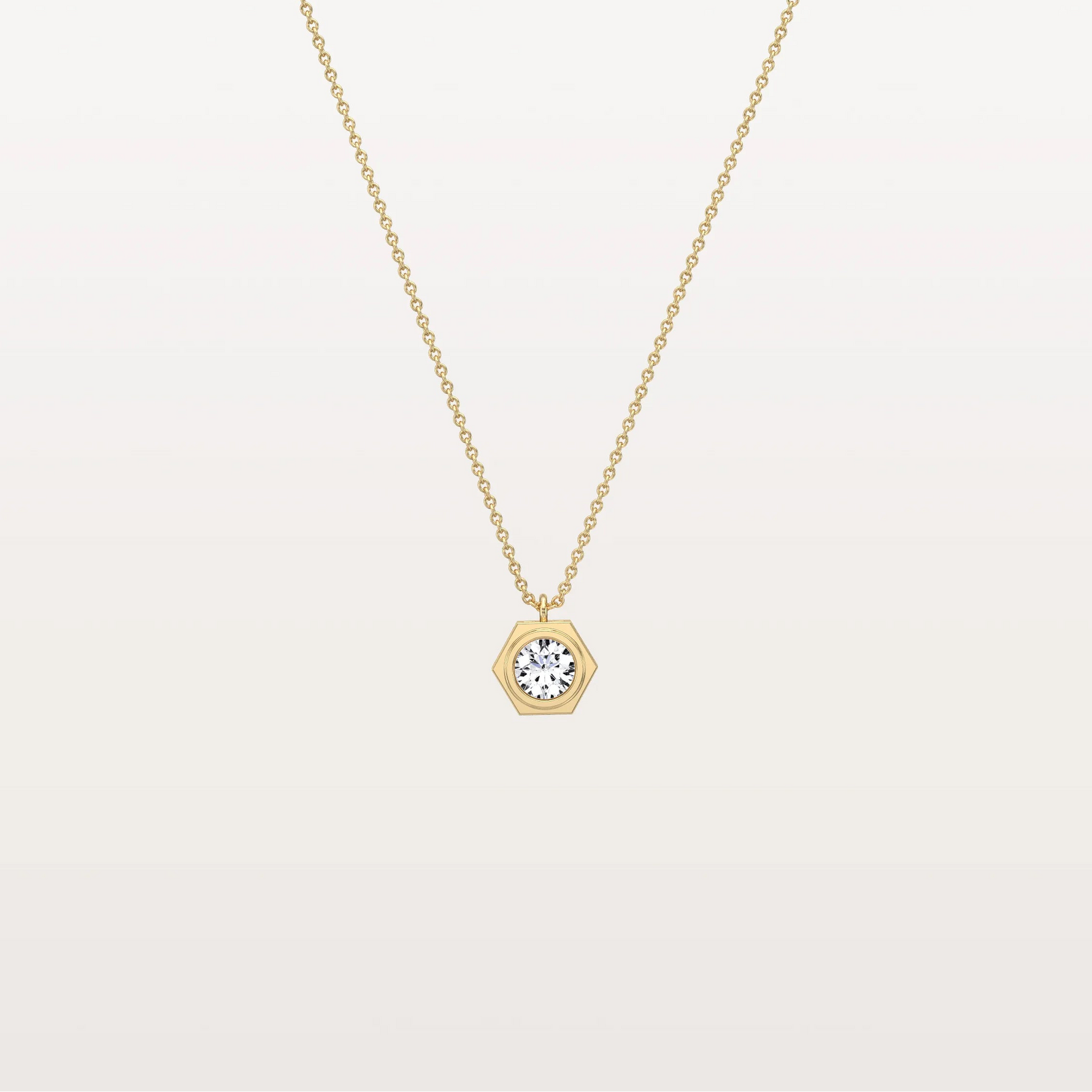 Hexagon Bezel Lab Grown Diamond Necklace in 14K Solid Gold/Platinum - Necklaces