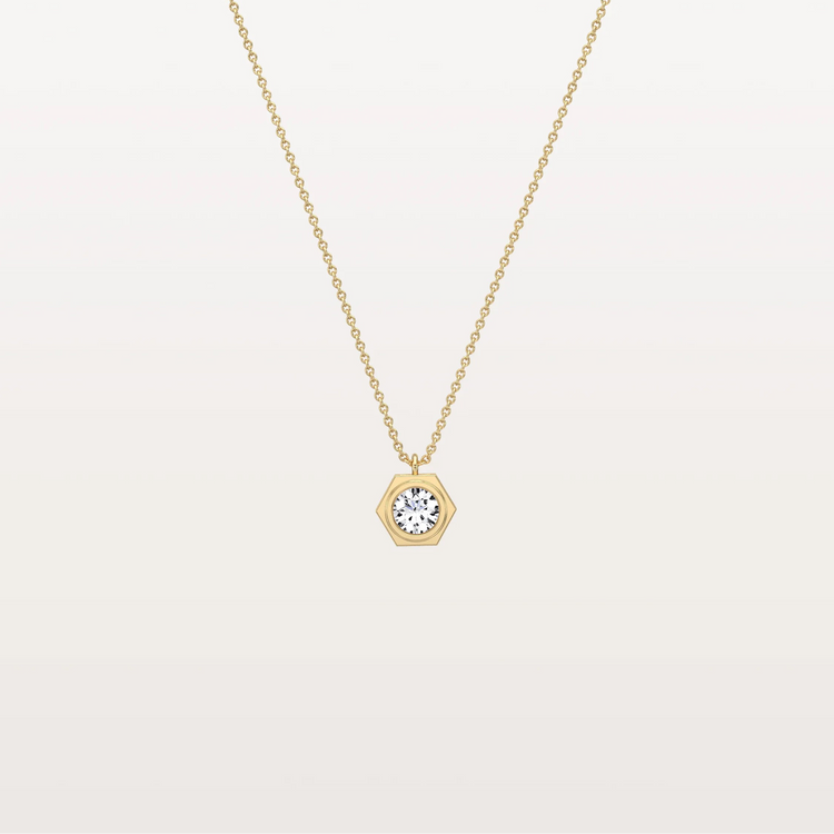 Hexagon Bezel Lab Grown Diamond Necklace in 14K Solid Gold/Platinum - Necklaces