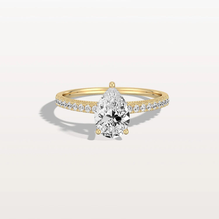 1CT Pear Cut Lab Grown Diamond Engagement Ring With Basket Setting - Rings