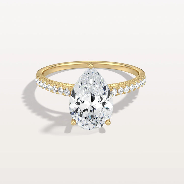 2CT Pear Cut Lab Grown Diamond Engagement Ring With Basket Setting - Rings