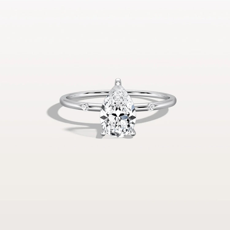1 CT Lab Grown Pear Engagement Ring with Hidden Halo - Rings